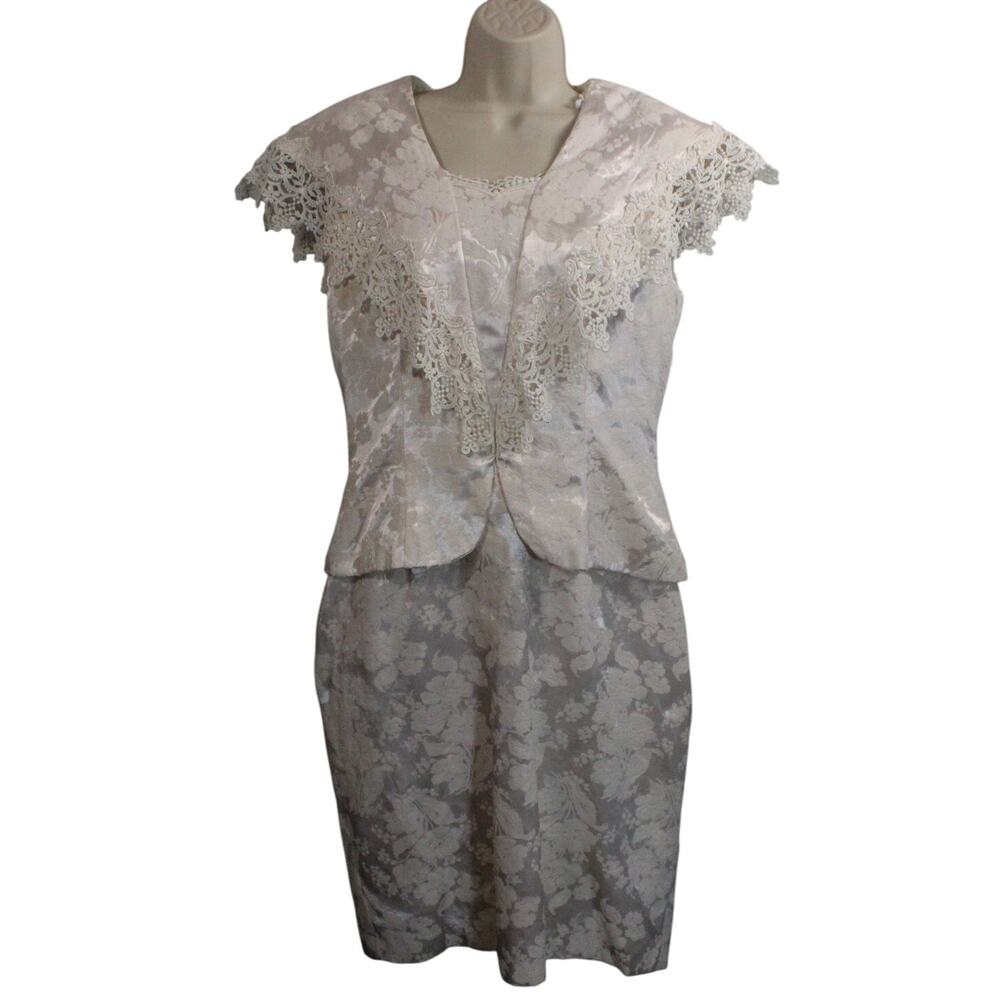 VTG Scott McClintock Womens Lace Sheath Dress Cap Sleeve Keyhole‎ Back Sz 14